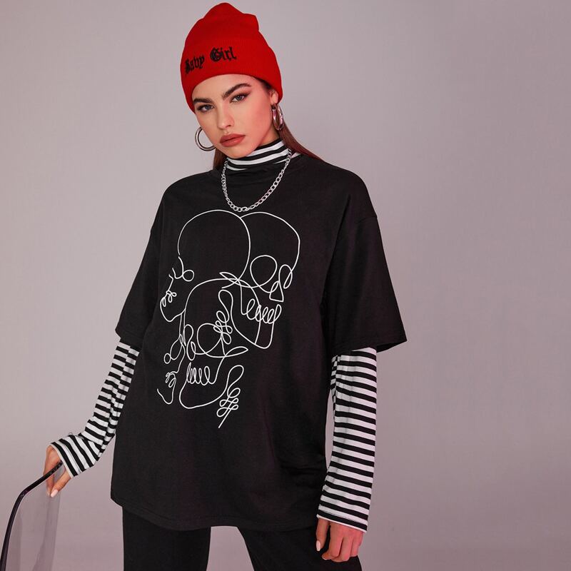 

Skull Graphic Oversized Tee, Black