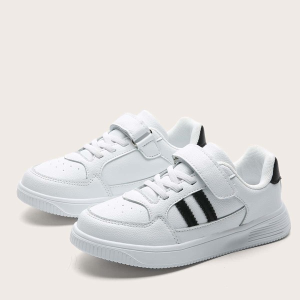 

Boys Striped Decor Velcro Strap Skate Shoes, White