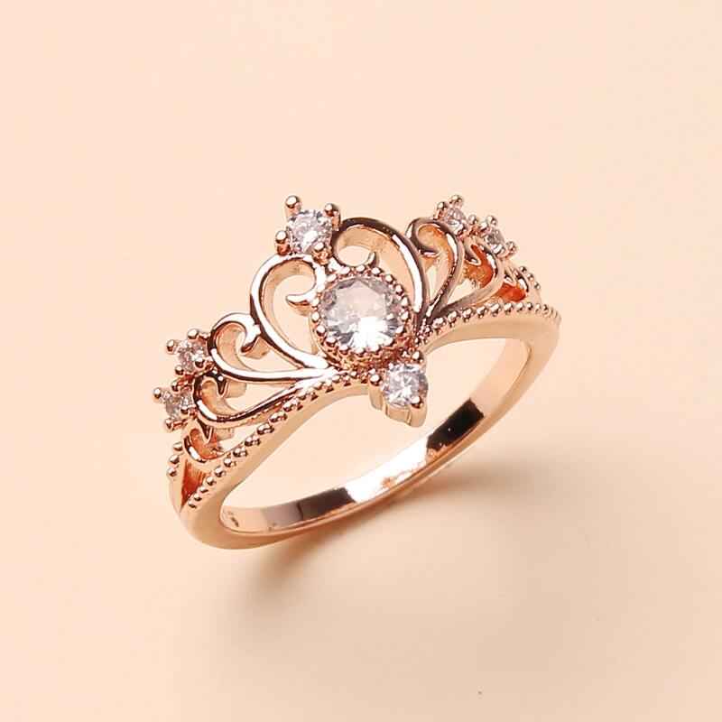 

Rhinestone Crown Design Ring, Rose gold