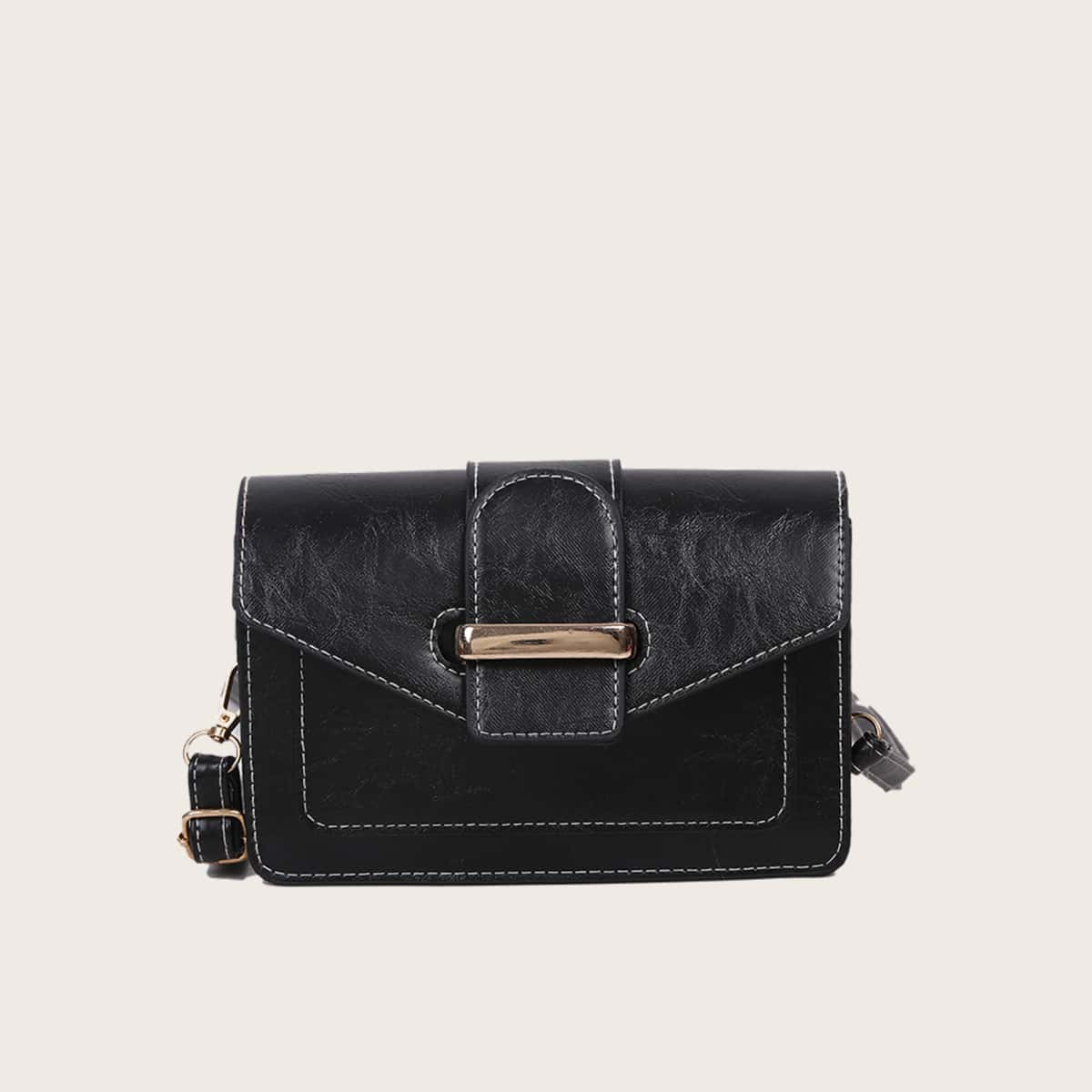 

Solid Flap Crossbody Bag, Black