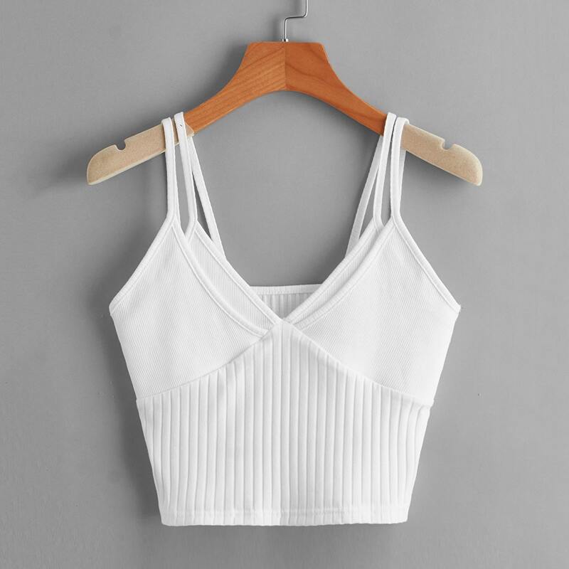 

Solid 2 In 1 Ribbed Crop Cami, White