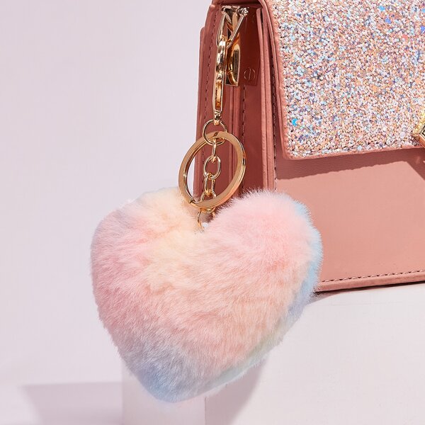 

Gradient Faux Fur Heart Shaped Bag Charm, Multicolor