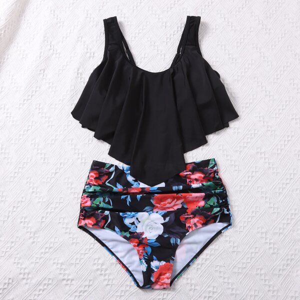 

Floral Hanky Hem Ruched Bikini Swimsuit, Multicolor