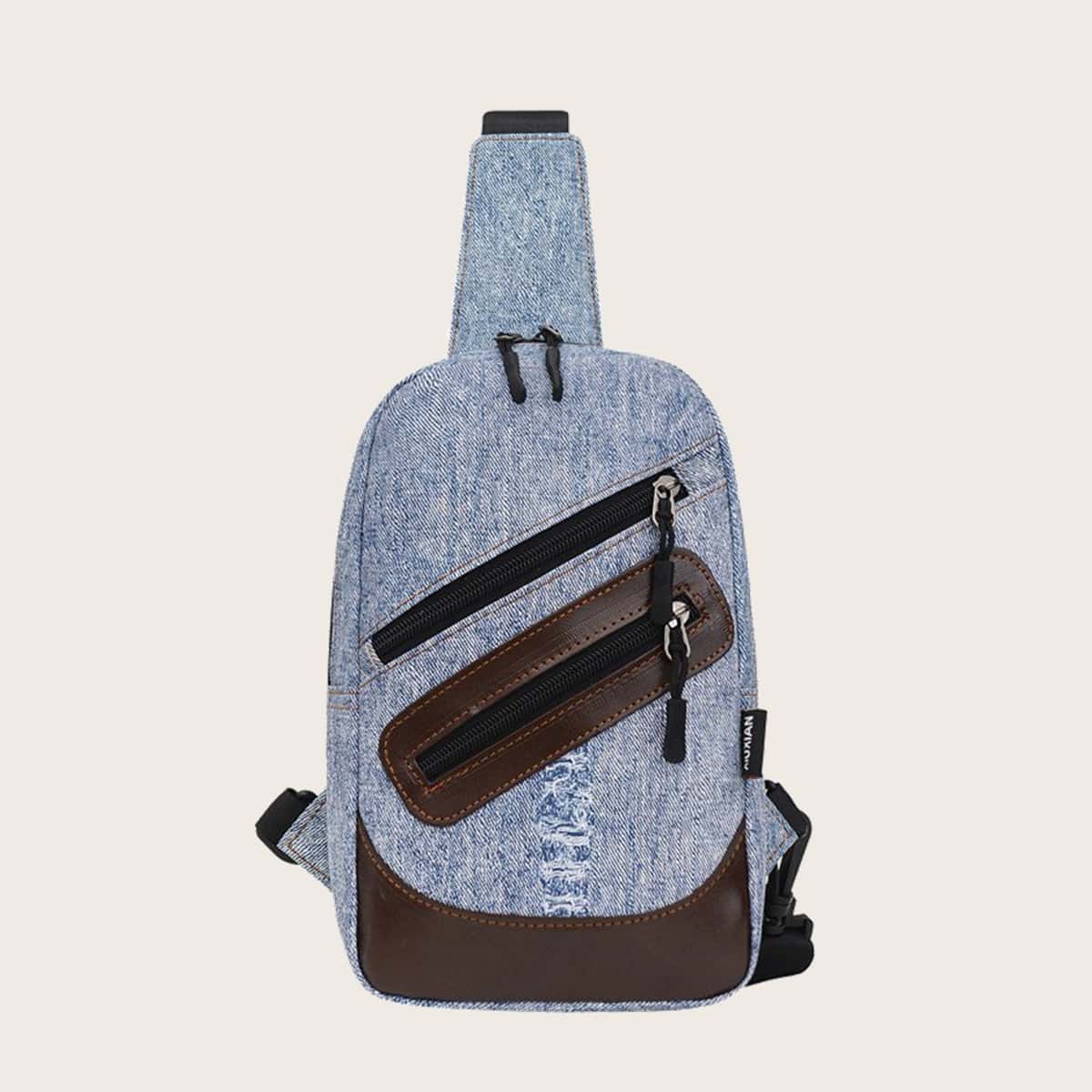 

Colorblock Zip Sling Bag, Blue