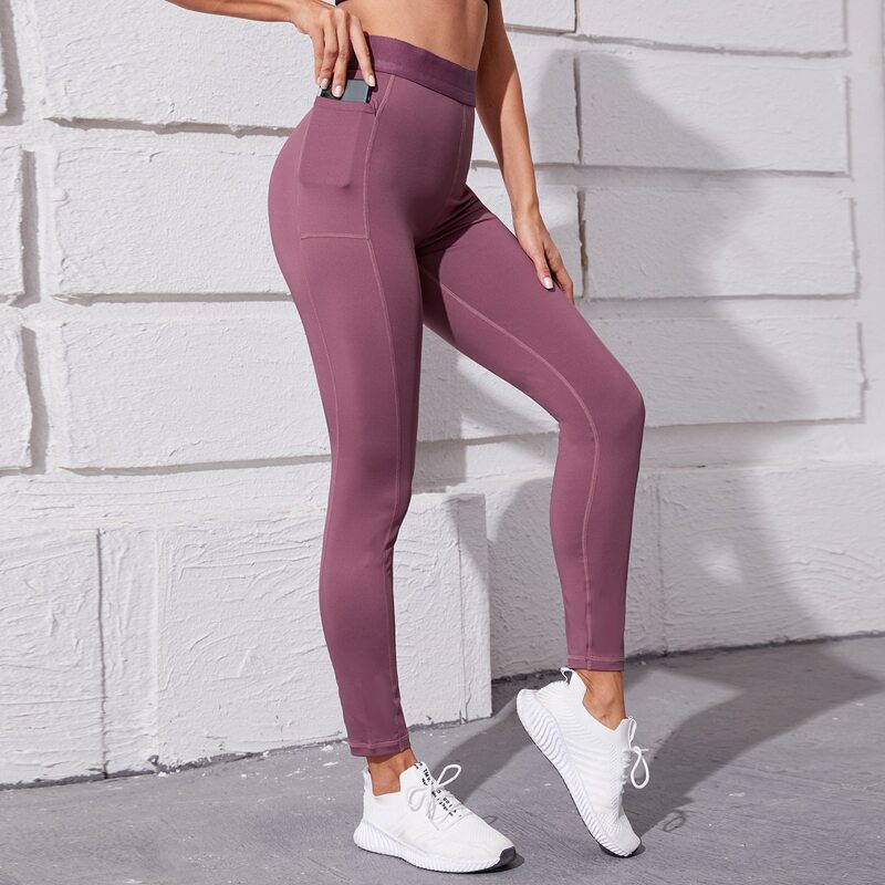 

Solid Sports Leggings With Phone Pocket, Dusty pink