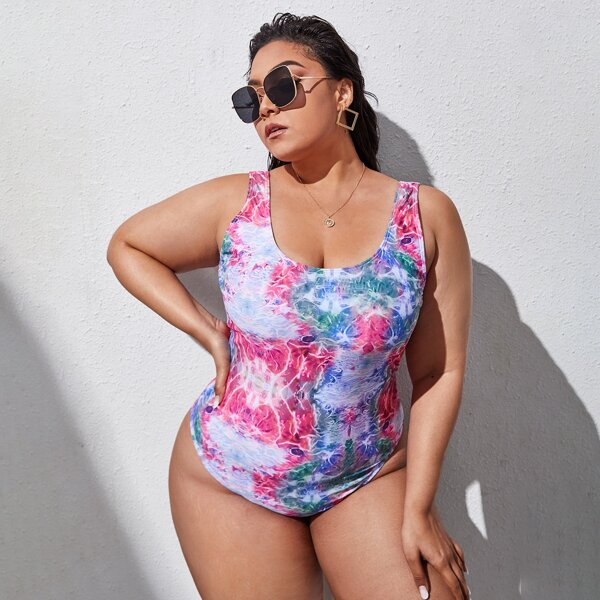 

Plus Allover Graphic One Piece Swimsuit, Multicolor