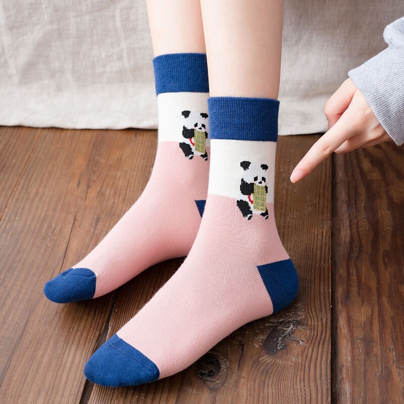 

Cartoon Panda Crew Socks, Multicolor