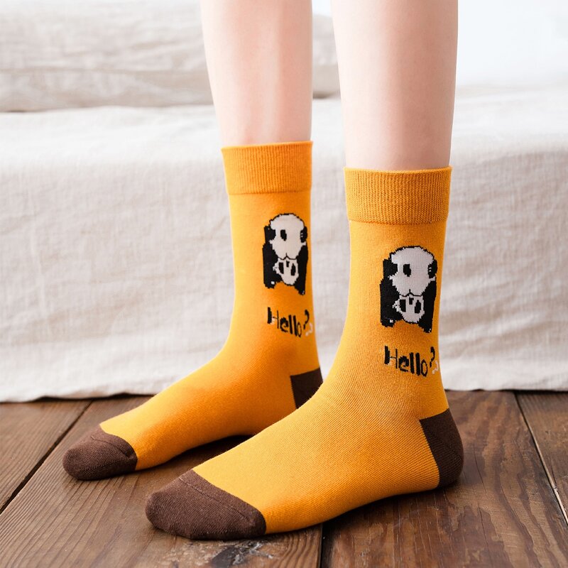 

Cartoon Panda Crew Socks, Yellow