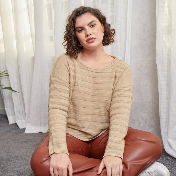 

Plus Split High Low Hem Drop Shoulder Sweater, Apricot
