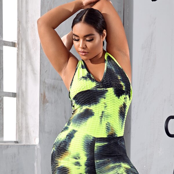 

Plus Tie Dye Criss Cross Back Textured Unitard Romper, Multicolor