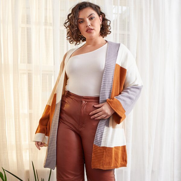 

Plus Colorblock Drop Shoulder Cardigan, Multicolor