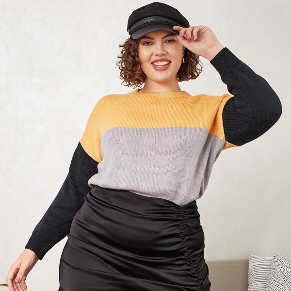 

Plus Drop Shoulder Cut And Sew Sweater, Multicolor