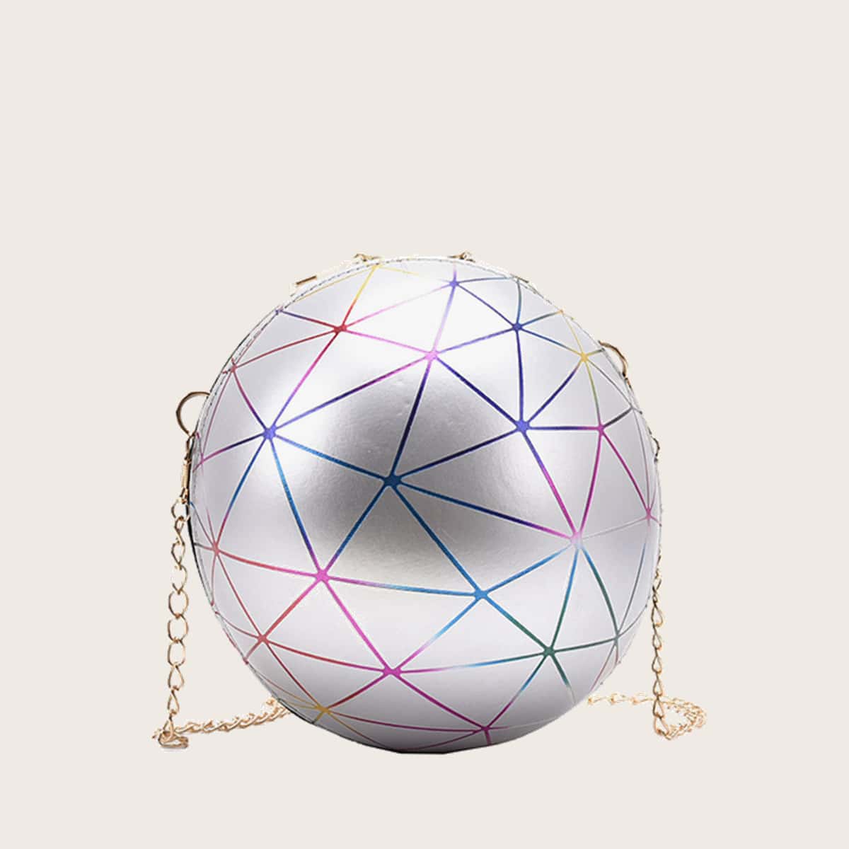 

Holographic Geo Ball Shaped Crossbody Bag, Silver