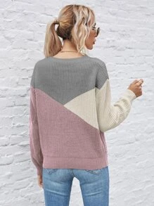 SHEIN LUNE Color Block Drop Shoulder Sweater - Multicolor - View 2