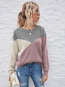 SHEIN LUNE Color Block Drop Shoulder Sweater - Multicolor - View 3