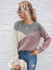 SHEIN LUNE Color Block Drop Shoulder Sweater - Multicolor - View 4