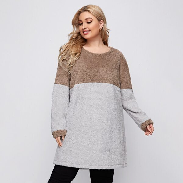 

Plus Drop Shoulder Two Tone Flannel Sweatshirt, Multicolor