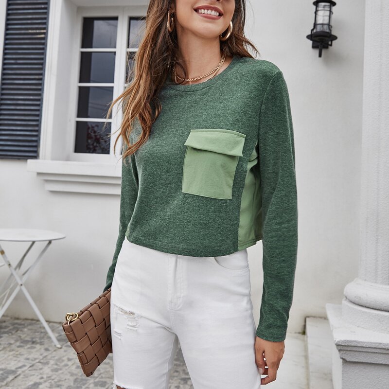 

Flap Pocket Front Two Tone Top, Green