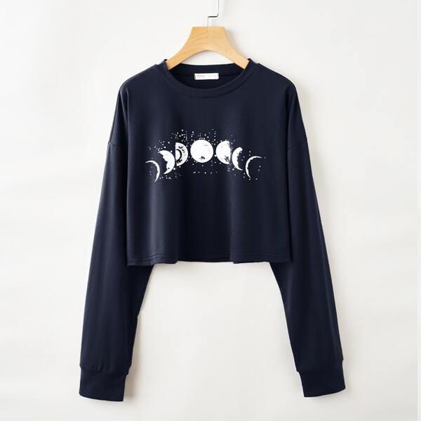 

Plus Moon Graphic Crop Tee, Navy blue