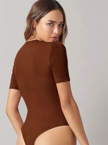 SHEIN BASICS Body ajustado algodón unicolor - Café integral - Ver 2