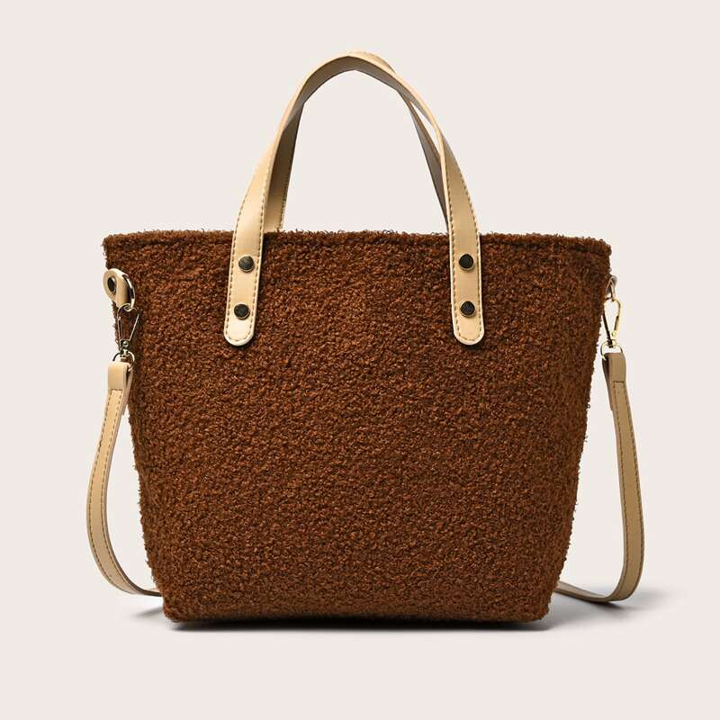 

Solid Teddy Tote Bag, Chocolate brown