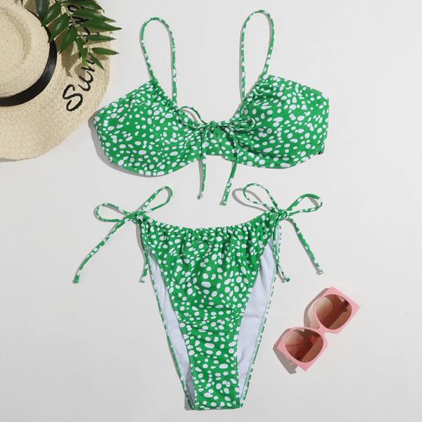 

Plus Dalmatian Tie Side Bikini Swimsuit, Green