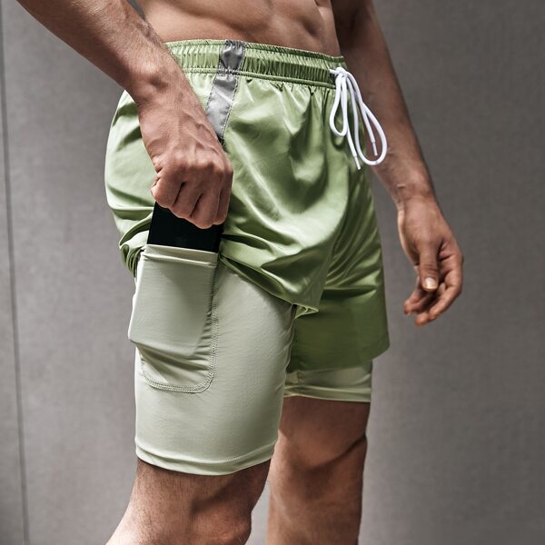 

Men Drawstring Waist Side Seam Sports Shorts, Lime green
