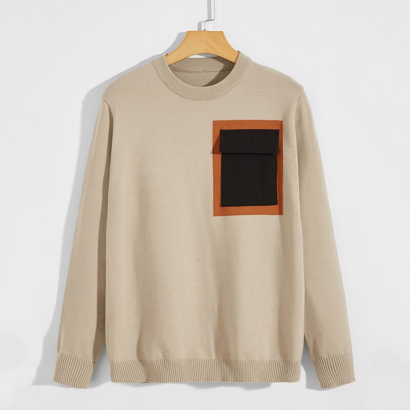 

Guys Contrast Panel Flap Pocket Sweater, Grey