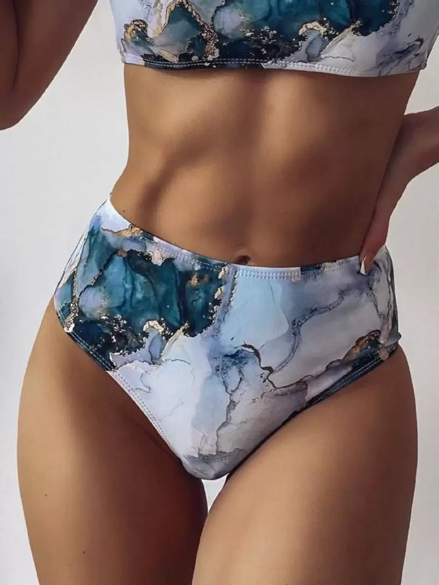 Summer Water Color High Waisted Bikini Panty - Multicolor - View 1