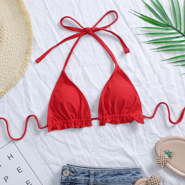 

Frill Triangle Bikini Top, Red