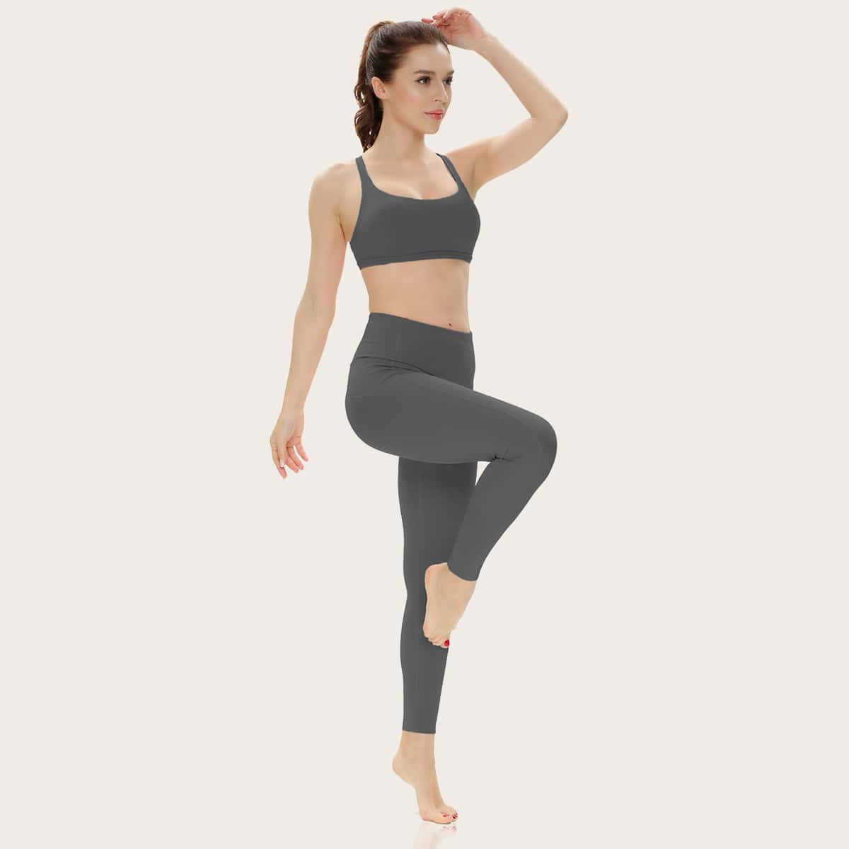 

Mesh Pocket Solid Sports Leggings, Grey