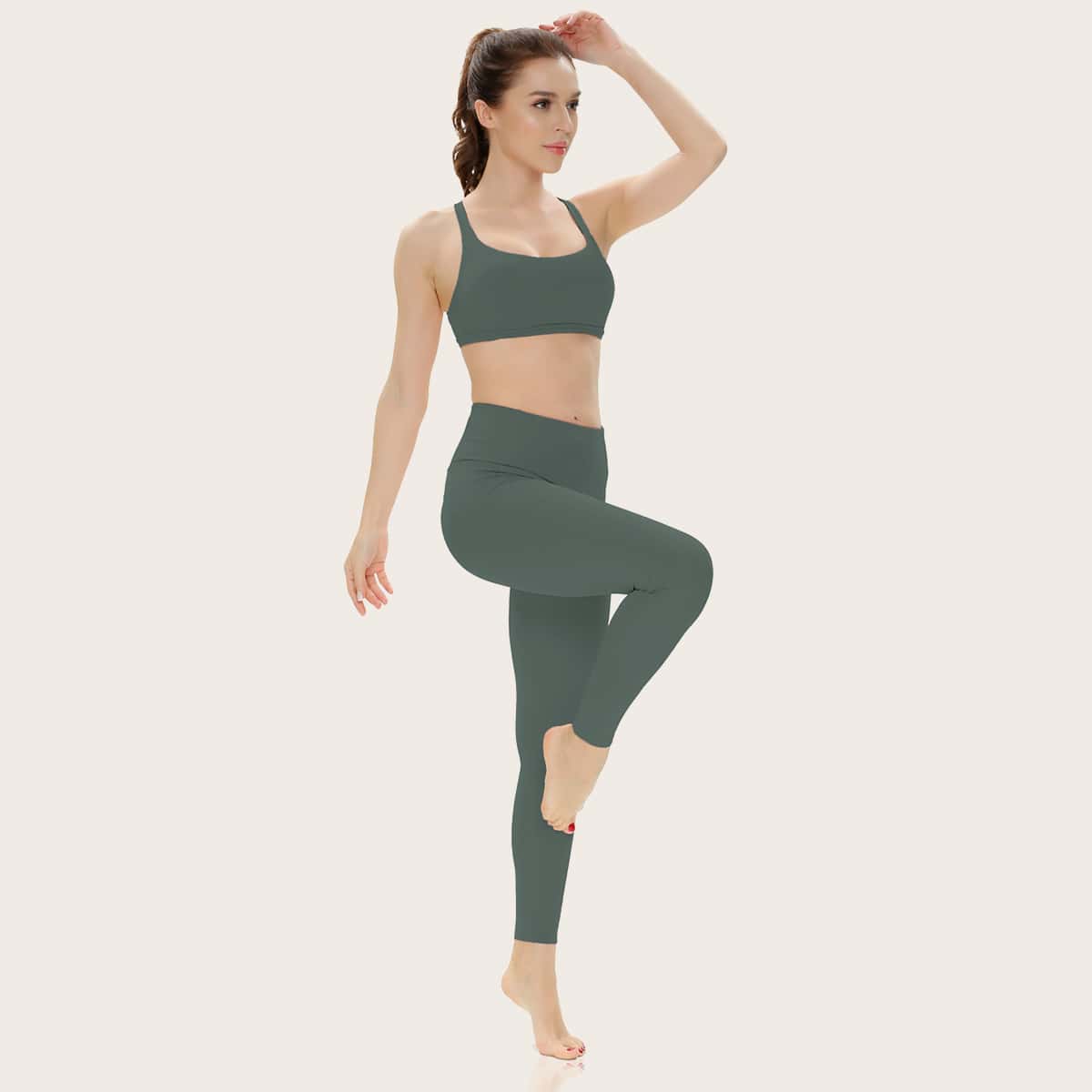 

Mesh Pocket Solid Sports Leggings, Green