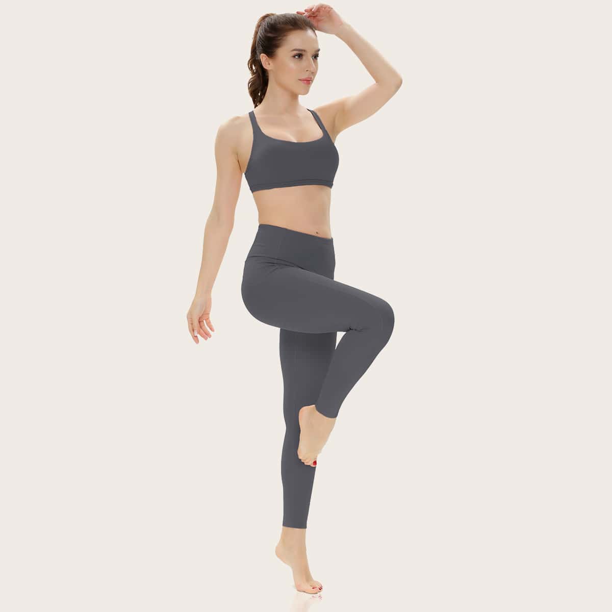 

Mesh Pocket Solid Sports Leggings, Dark grey