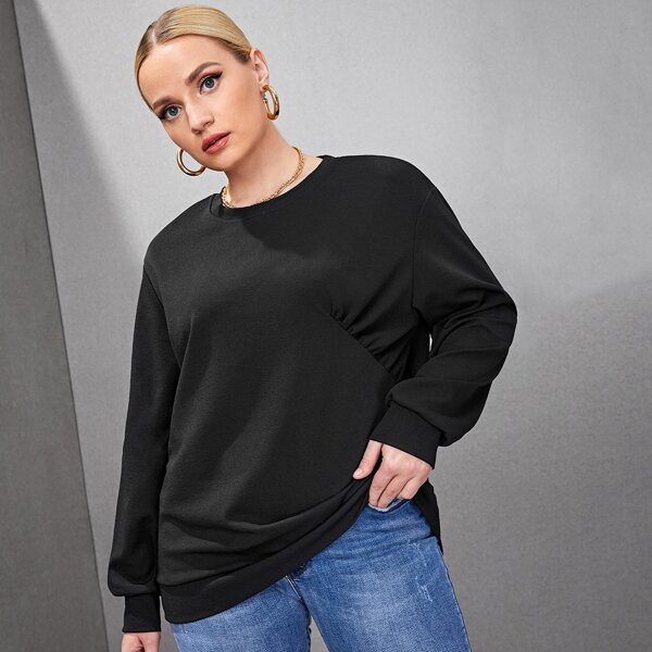 

Plus Ruched Detail Drop Shoulder Sweatshirt, Black