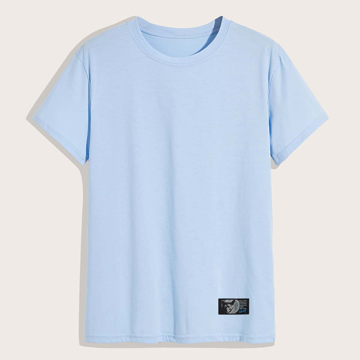 

Men Letter Patched Short Sleeve Tee, Baby blue