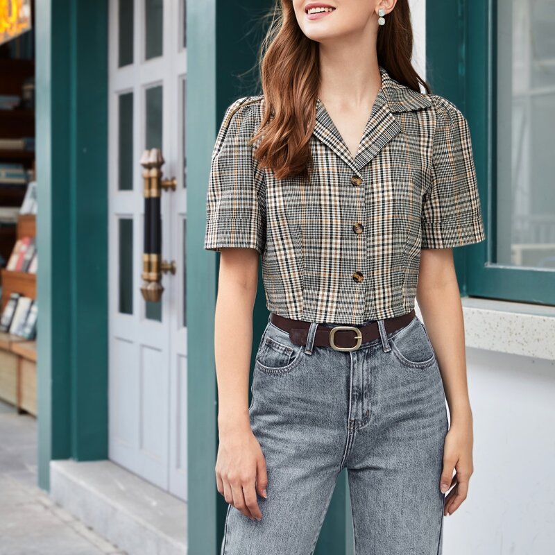 

Plaid Button Up Blouse, Multicolor