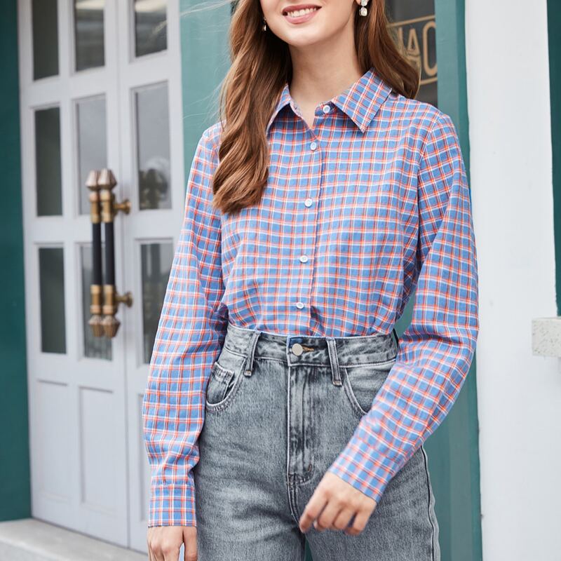 

Plaid Button Up Tunic Blouse, Multicolor