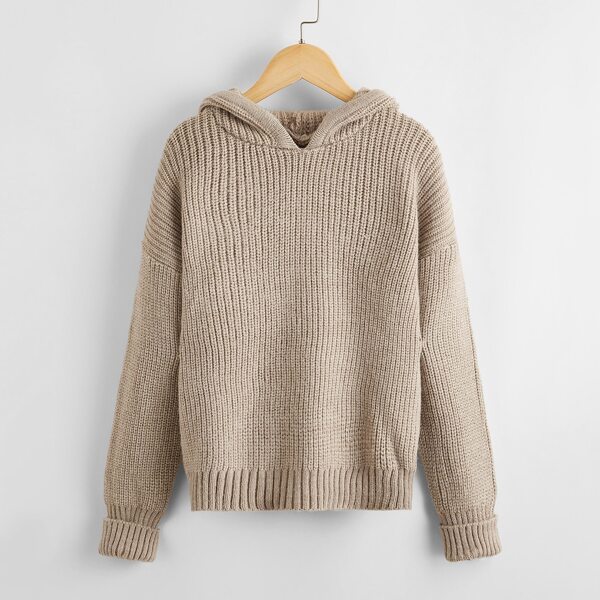 

Boys Ribbed Drop Shoulder Hooded Sweater, Apricot