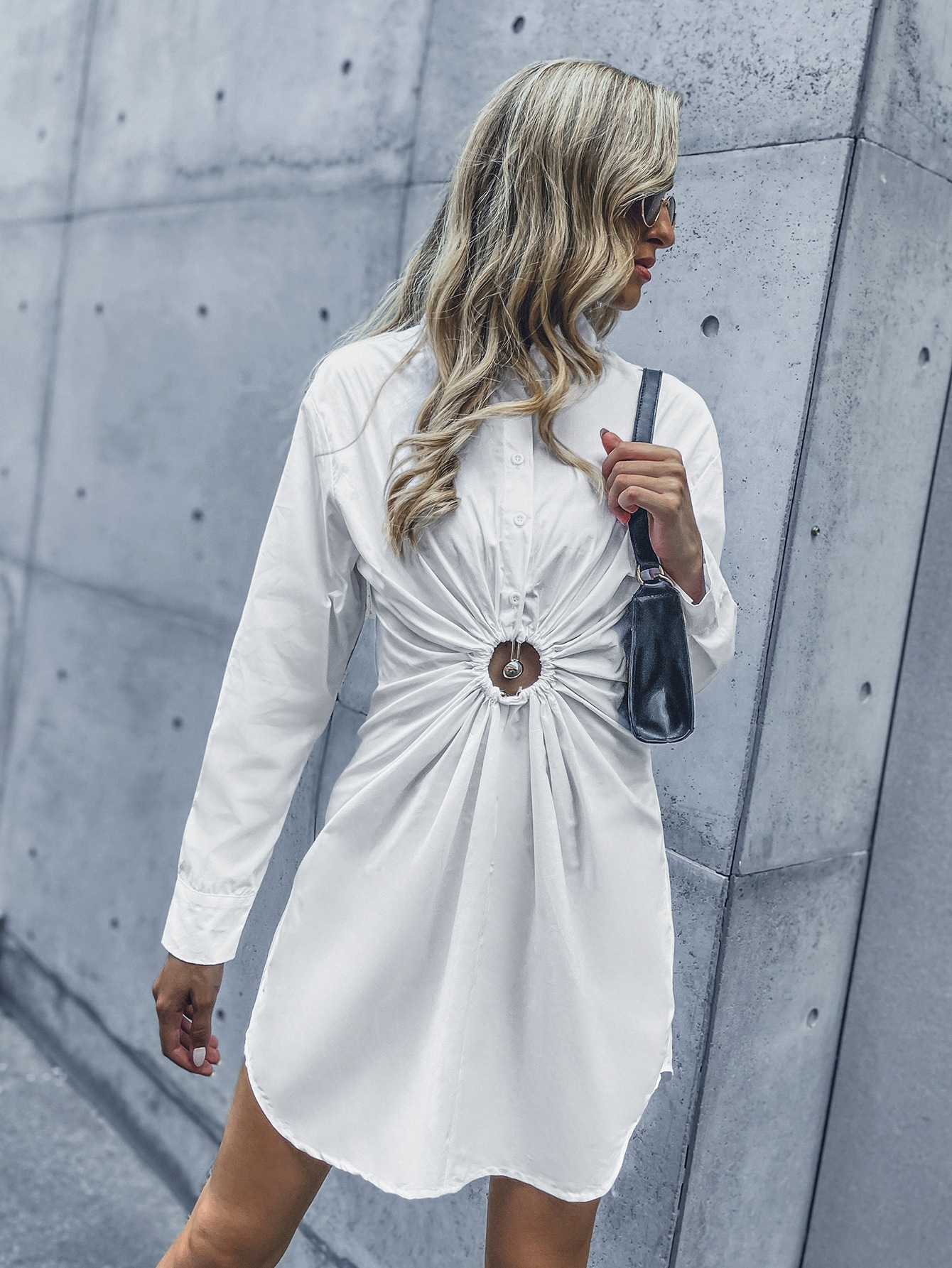 Button Back & Front Drawstring Shirt Dress thumbnail