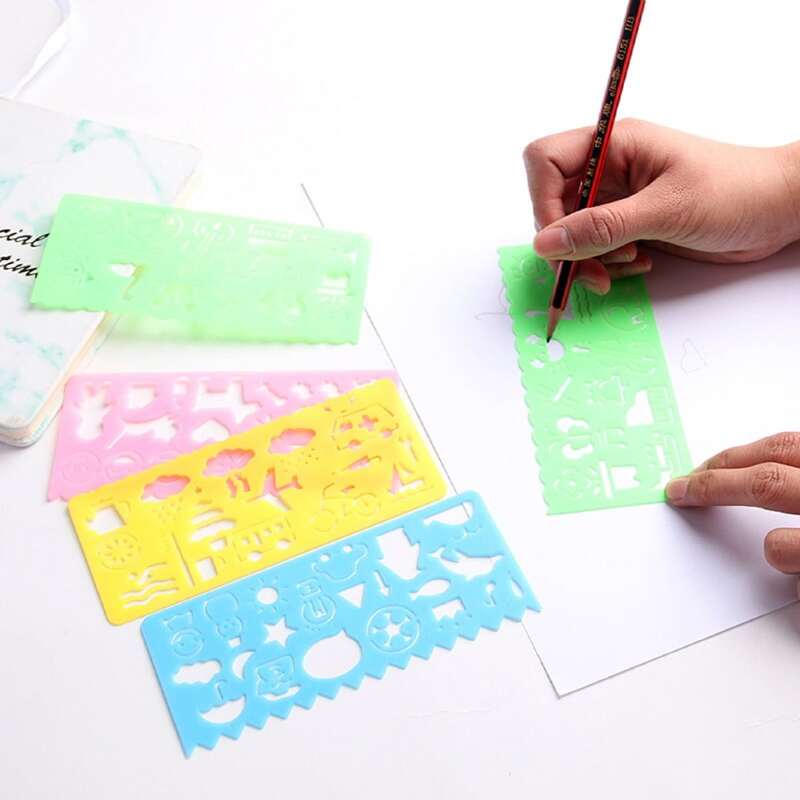 

4pcs Multifunctional Cartoon Painting Ruler, Multicolor