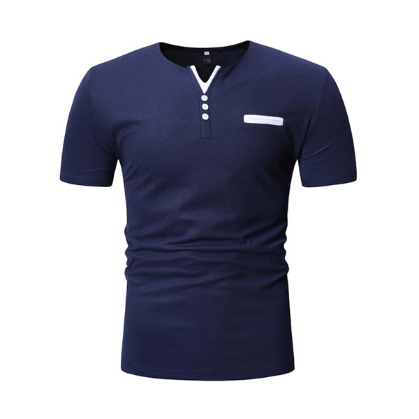 

Men Notch Neck Button Front Tee, Navy blue