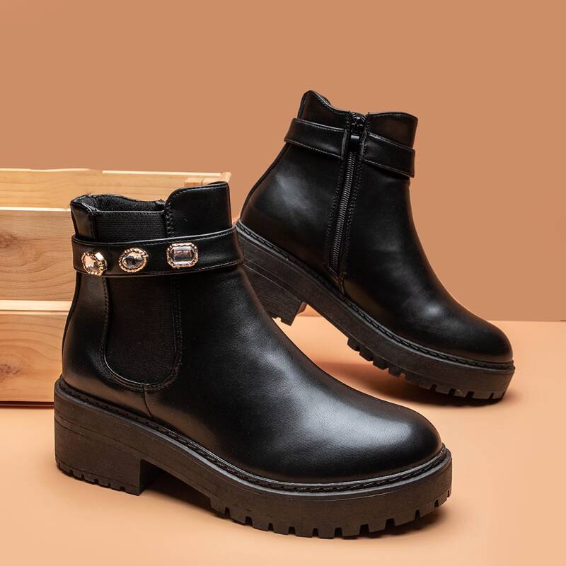 

Jewelled Decor Ankle Boots, Black