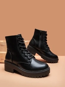 Ladies' Casual & Comfortable Classic Outdoor-Style Round Toe Pu Lace-Up Fashion Boots
