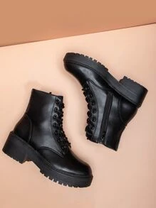 Ladies' Casual & Comfortable Classic Outdoor-Style Round Toe Pu Lace-Up Fashion Boots
