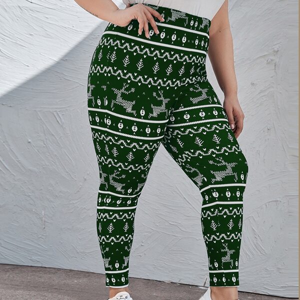 

Plus Christmas Print Leggings, Green