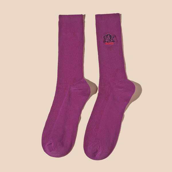 

Letter Embroidery Socks, Purple