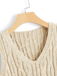 SHEIN Unity 纜繩針織毛衣背心 - 卡其色 - 查看 3