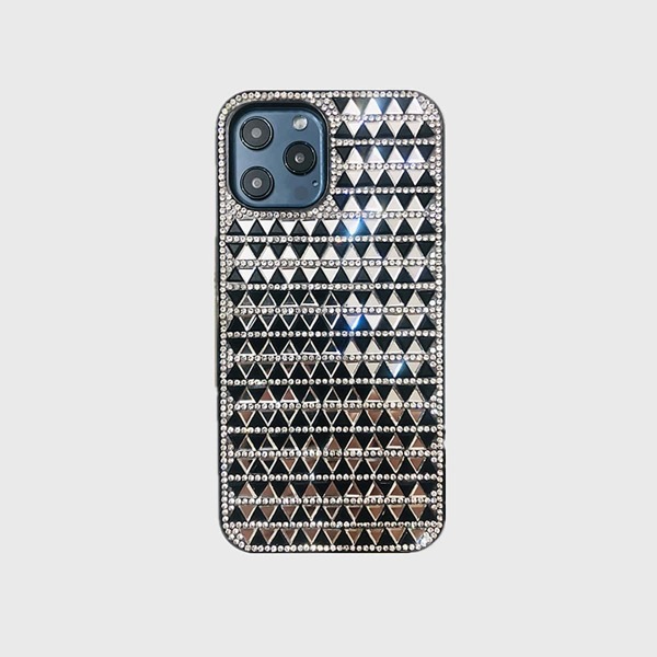 

Rhinestone Decor Geometric Pattern iPhone Case, Black