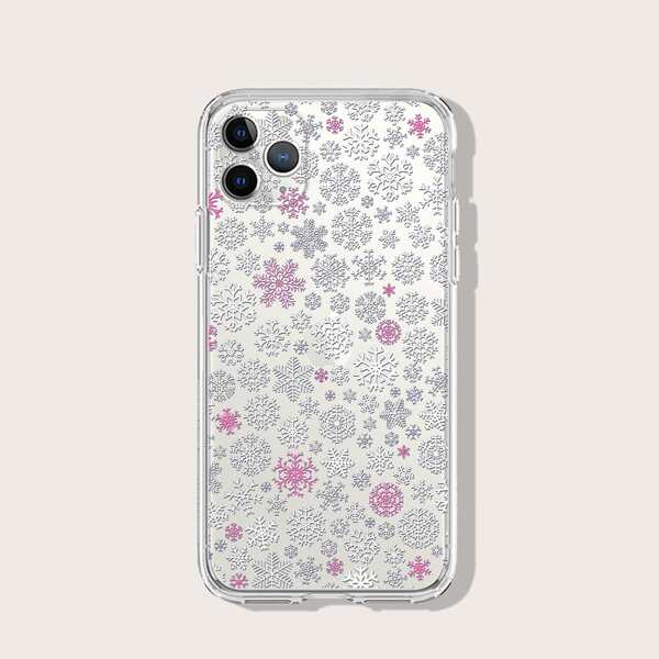 

Snowflake Print Transparent iPhone Case, Multicolor