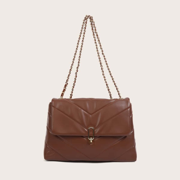 

Metal Lock Chevron Chain Shoulder Bag, Mocha brown